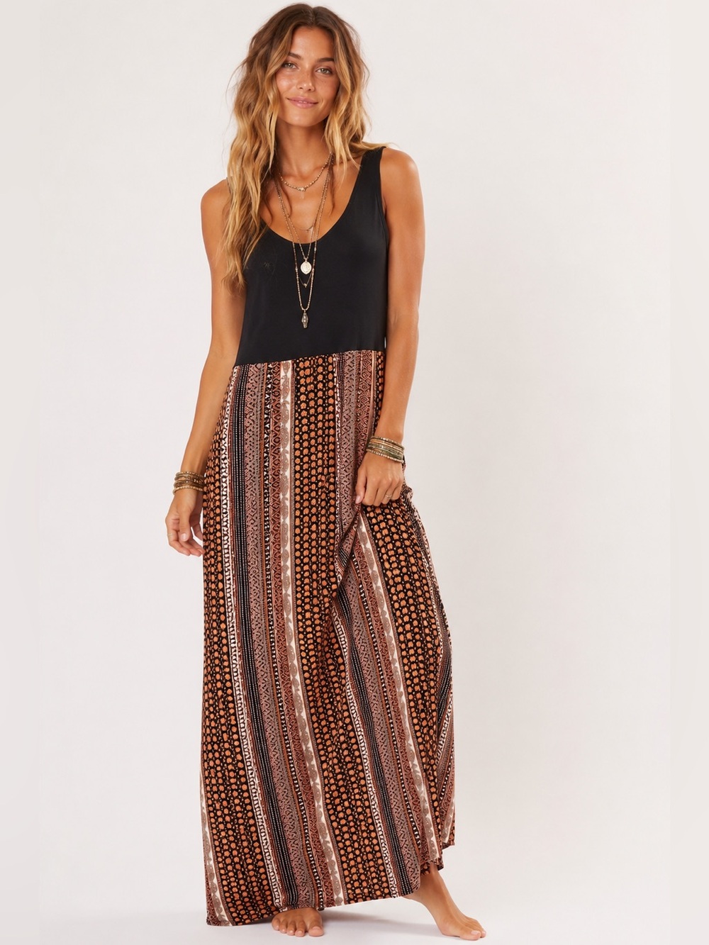 Rachel Zoe Sleeveless Tank Style Bohemian Maxi Dress With Pockets